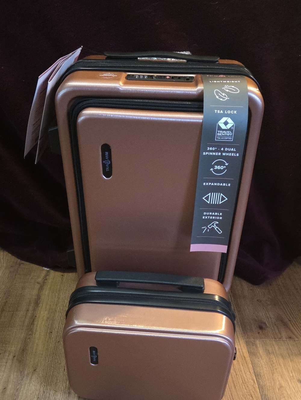 Travelarim Carry-On Suitcase With Cosmetic Bag- Metallic Rose
